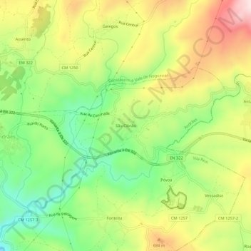 Mapa topográfico São Cibrão, altitud, relieve