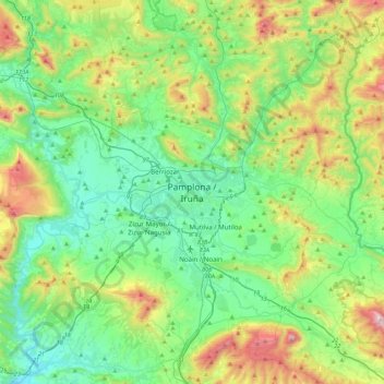 Mapa topográfico Pamplona, altitud, relieve