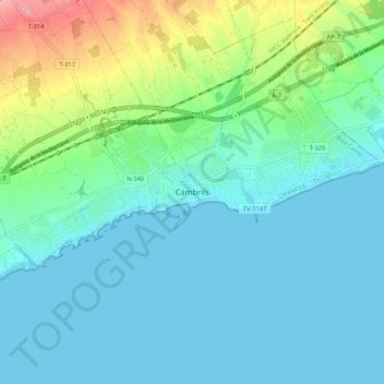 Mapa topográfico Cambrils, altitud, relieve