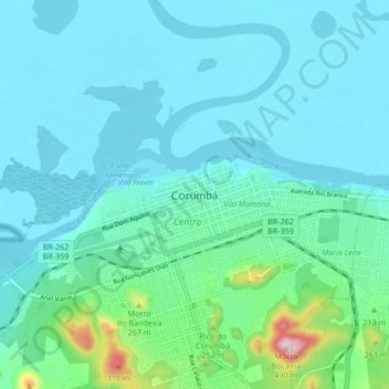 Mapa topográfico Corumbá, altitud, relieve