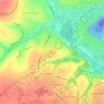 Mapa topográfico Khortytsia, altitud, relieve