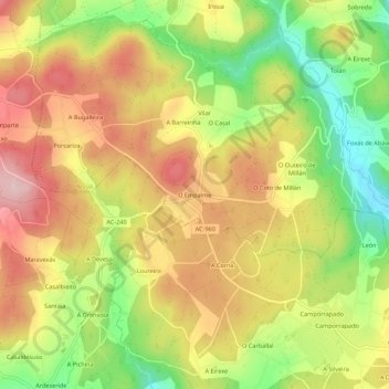 Mapa topográfico O Empalme, altitud, relieve