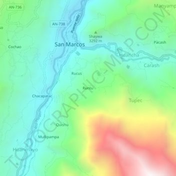 Mapa topográfico Runtu, altitud, relieve