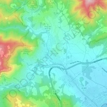 Mapa topográfico Calonge, altitud, relieve