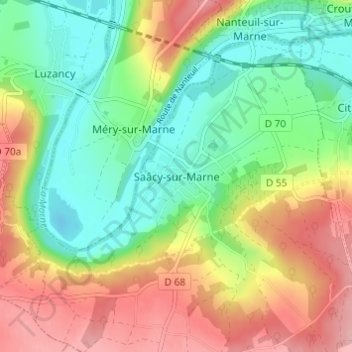Mapa topográfico Saâcy-sur-Marne, altitud, relieve