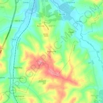 Mapa topográfico Estorninho, altitud, relieve