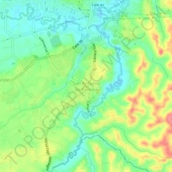 Mapa topográfico San Antonio de Pereira, altitud, relieve
