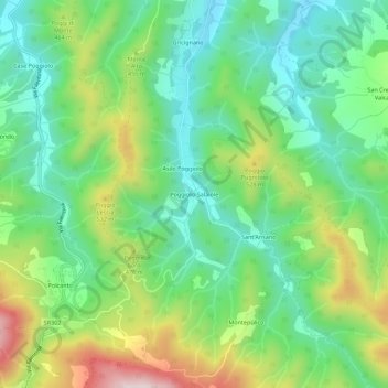 Mapa topográfico Poggiolo-Salaiole, altitud, relieve