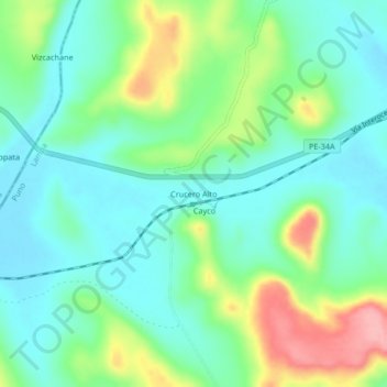 Mapa topográfico Crucero Alto, altitud, relieve