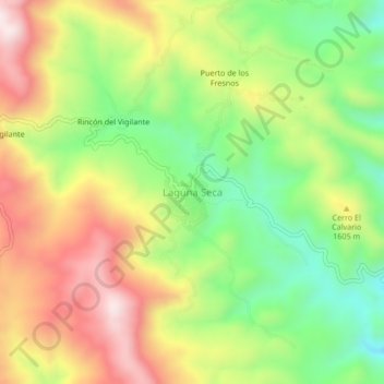 Mapa topográfico Laguna Seca, altitud, relieve