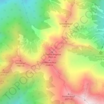 Mapa topográfico Schöttelkarspitze, altitud, relieve