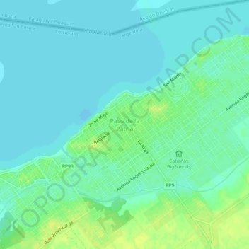 Mapa topográfico Paso de la Patria, altitud, relieve