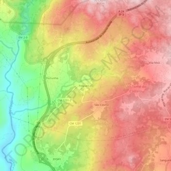 Mapa topográfico Felgueiras, altitud, relieve
