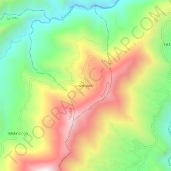 Mapa topográfico Omitlán, altitud, relieve