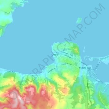 Mapa topográfico Ancud, altitud, relieve