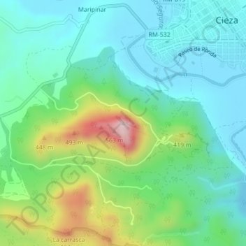Mapa topográfico La atalaya, altitud, relieve