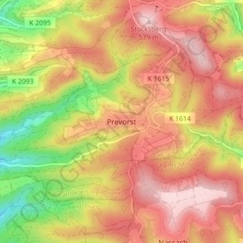 Mapa topográfico Prevorst, altitud, relieve