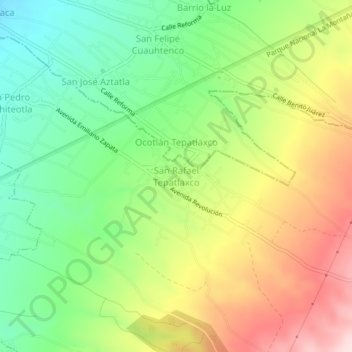 Mapa topográfico San Rafael Tepatlaxco, altitud, relieve