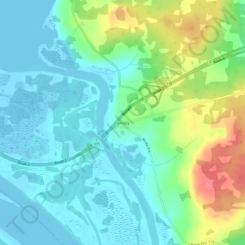 Mapa topográfico Jemseg, altitud, relieve