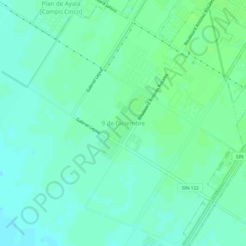 Mapa topográfico 9 de Diciembre, altitud, relieve