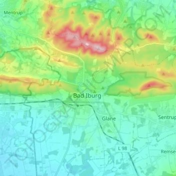 Mapa topográfico Bad Iburg, altitud, relieve