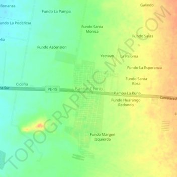 Mapa topográfico Barrio Chino, altitud, relieve