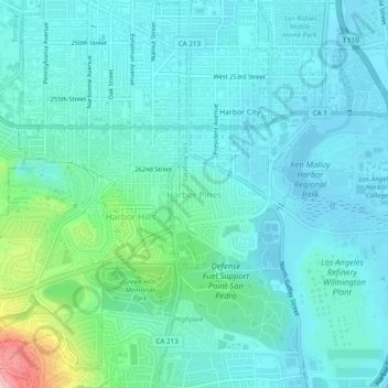 Mapa topográfico Harbor Pines, altitud, relieve