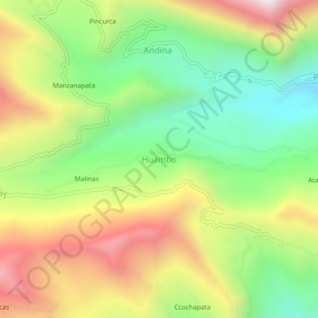 Mapa topográfico Huambo, altitud, relieve