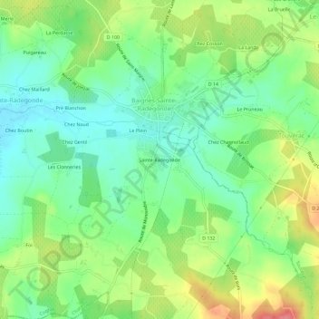 Mapa topográfico Sainte-Radegonde, altitud, relieve