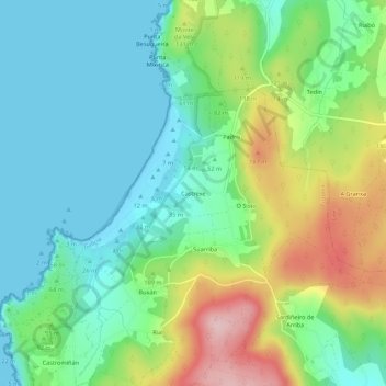 Mapa topográfico Castrexe, altitud, relieve