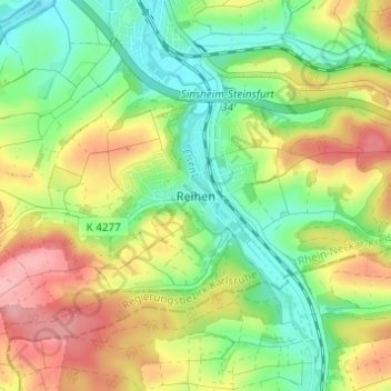 Mapa topográfico Reihen, altitud, relieve