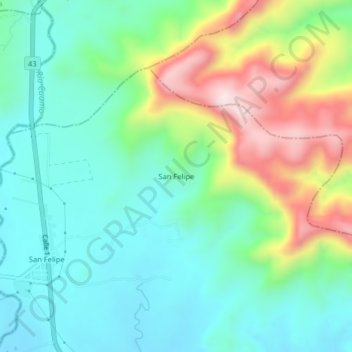 Mapa topográfico San Felipe, altitud, relieve