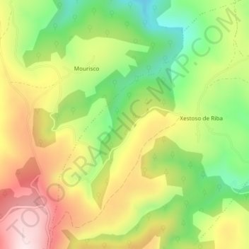 Mapa topográfico Alto de Xestoso, altitud, relieve