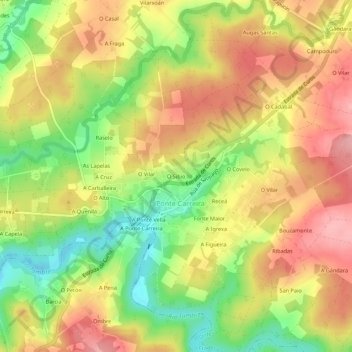 Mapa topográfico O Sibio, altitud, relieve