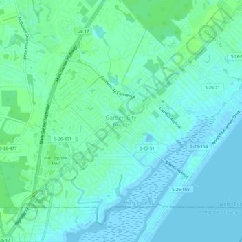 Mapa topográfico Garden City Beach, altitud, relieve