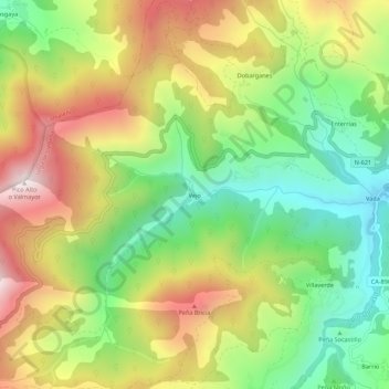 Mapa topográfico Vejo, altitud, relieve