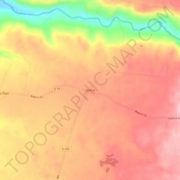 Mapa topográfico Llaima, altitud, relieve