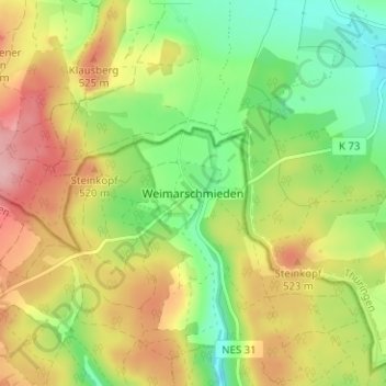 Mapa topográfico Weimarschmieden, altitud, relieve