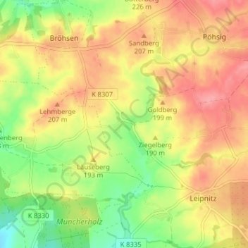 Mapa topográfico Zeunitz, altitud, relieve