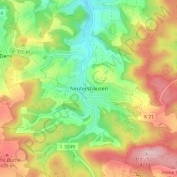 Mapa topográfico Nentershausen, altitud, relieve