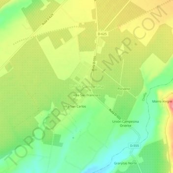 Mapa topográfico Unión Campesina, altitud, relieve