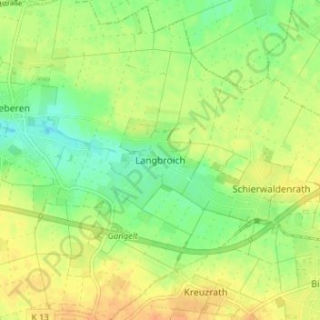 Mapa topográfico Langbroich, altitud, relieve