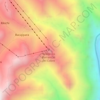 Mapa topográfico Barrancas del Cobre, altitud, relieve