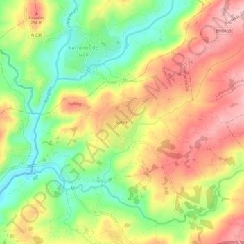 Mapa topográfico Sobral, altitud, relieve