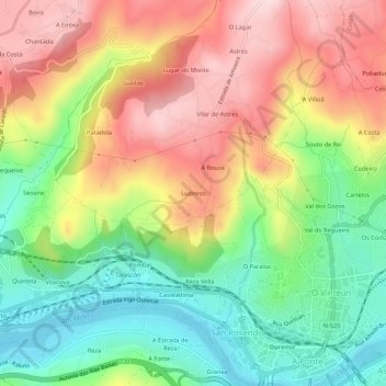 Mapa topográfico Ludeiros, altitud, relieve