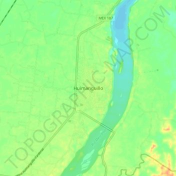 Mapa topográfico Huimanguillo, altitud, relieve