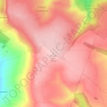 Mapa topográfico Cleeve Hill, altitud, relieve