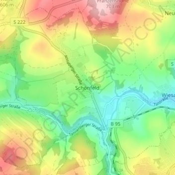 Mapa topográfico Schönfeld, altitud, relieve