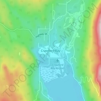 Mapa topográfico Crawford Bay, altitud, relieve