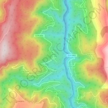 Mapa topográfico Galegos, altitud, relieve